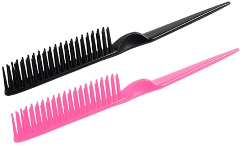 SIMPOR 3 Row Hair Comb for Natural Detangling, Hair Styling Brush, Nylon Bristle Unbraider Teasing Rat Tail Comb for Women Men Black and Pink
