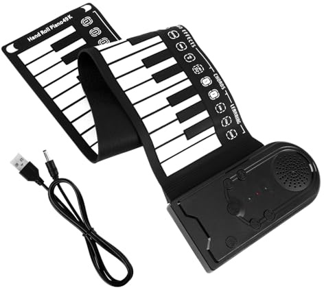 Piano Plegable de 49 Teclas Negro de Silicona Cable USB Dc 6v | Volumen de 16 Niveles, Ritmo Ajustable, Grabación y Reproducción, Funciona 3 Pilas Aa