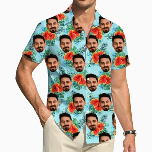 ROHBVMN selbst gestalten hawaiihemd,hawaiihemd Herren personalisiert Kurzarm lustiges Kurzarm mit Gesicht und Name,Festival Hemd Strand Beilaufig Urlaub Sommer Beiläufiges,personalisiertes Geschenk