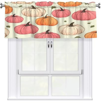 Cavizow Mantovana per finestre, 137 x 45,7 cm, motivo: zucche autunnali colorate, con tasca per asta, mantovane per finestre, tende corte per cucina, soggiorno, bagno