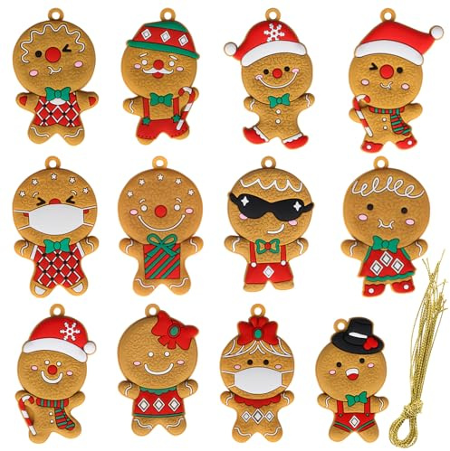 12 Pezzi Omino Pan di Zenzero Natale,Decorazioni Albero di Natale, Ornamento Pan Zenzero, Ornamento Pendenti con Spago per Albero di Natale, Festività, Feste