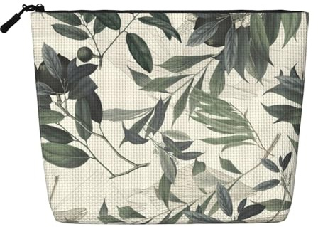 Cute Palm Tree Leaves Print Fake Hemp Makeup Bag,Makeup Bag,Travel Bag Pouch,Toiletry Bag with Zipper