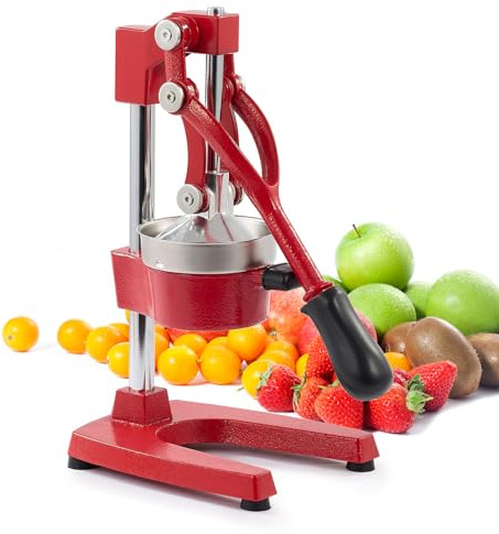 Presse-agrumes professionnel en fonte en fonte - Facile à nettoyer - Presse-citron en acier inoxydable durable - Presse-agrumes manuel robuste et presse-orange (rouge)