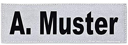 Reflexschild Rückenschild silber matt reflektierend mit Wunschtext 38x8cm, 42x8cm, 30x5cm Wunschtext individuell wie RETTUNGSDIENST FEUERWEHR NOTARZT etc. (15x5cm)