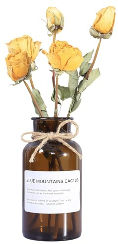 500ML/17OZ Empty Amber Glass Bud Vase Wide Open Floral Vases with Rope Flowers Arrangement Holder Bottles for Home Office Wedding Decoration