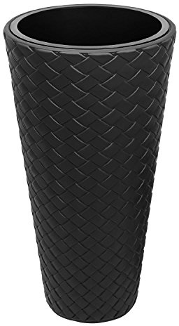Prosperplast Matuba Slim 40 cm Rattan Impression, en Plastique Pot de Fleur en Gris
