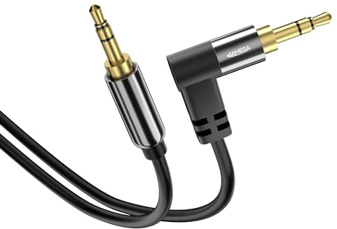 JAMEGA - 2m Klinkenkabel AUX Kabel 3,5mm Stereo Audio Kabel 90° gewinkelt Klinkenstecker kompatibel mit PC Laptop Handy Smartphone Tablet KFZ HiFi-Receiver - Schwarz