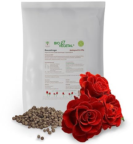 BioVegetal Rosen-Dünger mit Guano und natürlicher Langzeitwirkung durch Fixierung der Nährstoffe durch Ton-Humus-Komplex, 25 kg Sack