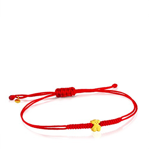 TOUS Pulsera de Nylon Rojo para Mujer con Motivo de Osos en Oro de 24kt, Atemporal y Versátil, Colección Sweet Dolls