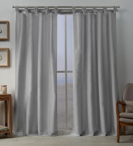 EXCLUSIVE HOME Loha Linen Braided Tab Top Curtain Panel Pair, 54x96, Dove Grey