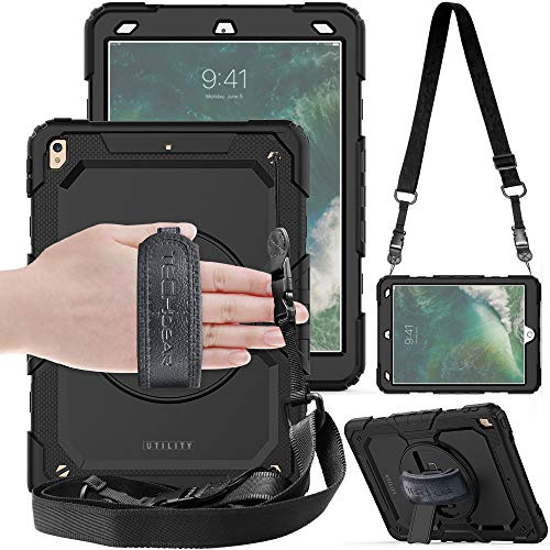 TECHGEAR Utility Hülle für iPad Air 10,5 [3. Gen 2019] & iPad Pro 10,5 Robust Heavy Duty Stoßfeste Schutzhülle mit 360 Grad Schwenkständer Hand- und Schultergurt mit eingebaut Bildschirm -Schwarz