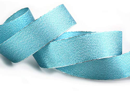 20 m x 25 mm Dekoband VIENNA TÜRKIS SILBER Schleifenband Metallic Geschenkband glänzend Brokat Lurex Hochzeit Weihnachten Deko Band