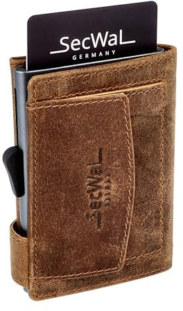 SecWal Kartenetui mit Münzfach Druckknopf inkl. Geschenkbox - Made in Germany - Echtleder Mini Geldbörse inkl. E-Book für Damen und Herren - RFID Schutz Geldbeutel klein (Hunter Braun)
