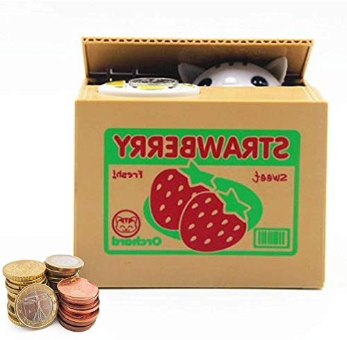 Auped Spardose Digital Sparbüchse Elektronisch Sparschwein Münze Bank für Kinder (Katze-Weiß(Erdbeeren))