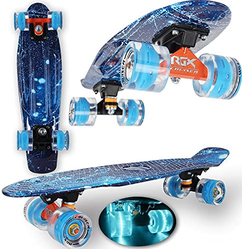 WeLLIFE Skateboard Mini Cruiser Serie RGX Skate 22 56cm per Bambini Ragazzi Adulti, Skateboard con Ruote Luminose PU 78A Cruiser con Luci Multicolore Flash LED Cuscinetti ABEC-7