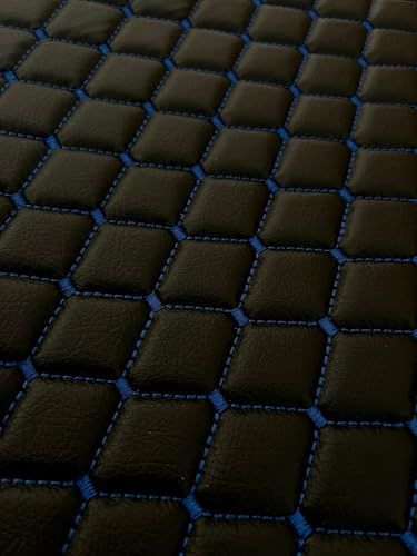 Konstläder quiltat läder, konstläder, stoppningstyg, metervara, möbeltyg, dekorativt tyg, stoppningstyg, metervara för skåp, läderväska, bilstol, soffa, möbler, 1,40 m x 1,00 m (svart med blå sömmar)