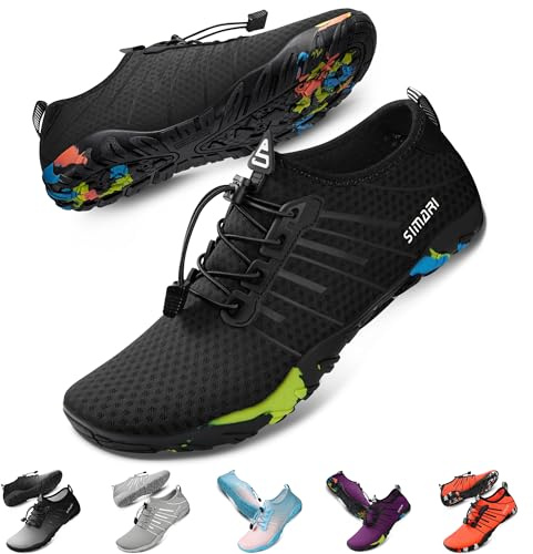 SIMARI Unisex Water Sports Shoes Barefoot Slip-on indoor outdoor sports activities summer 208 Black