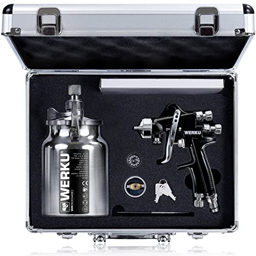 Werku WK500480, Pistola Pintar Succión Neumática, Calidad Profesional, Boquillas 1.3-1.5 mm, Depósito 1000 ml, Sistema HVLP-III, Especial Barnices, Esmaltes, Viscosidades Bajas/Medias