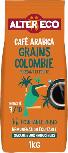 ALTER ECO - Café Grains Arabica - Origine Colombie - Bio & Équitable - 1 kg | Puissant et fruité - Intensité 7 - Commerce Equitable