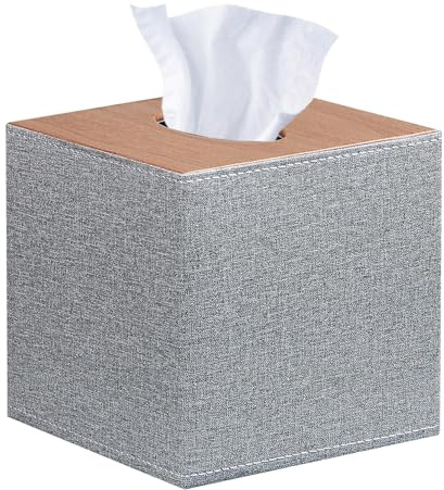 Leather Tissue Box Cover Square,Upgrade 99% Compatible Large Size,Modern Tissue Box Holder for Napkin Facial Paper,Dryer Sheet Dispenser Organizer for Bathroom Vanity Countertop,Night Stand
