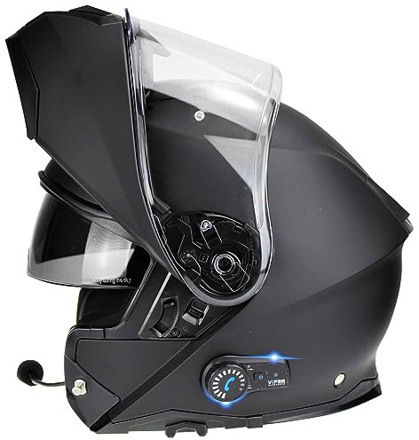 ViPER RSV191 Flip up Motorcycle Helmet with Blinc Bluetooth - Modular Double Visor Motorbike Helmets - Microphone Dual Speaker for Hands & Noise Free Automatic Answering ECE/ACU Gold Approved (Matt Bl