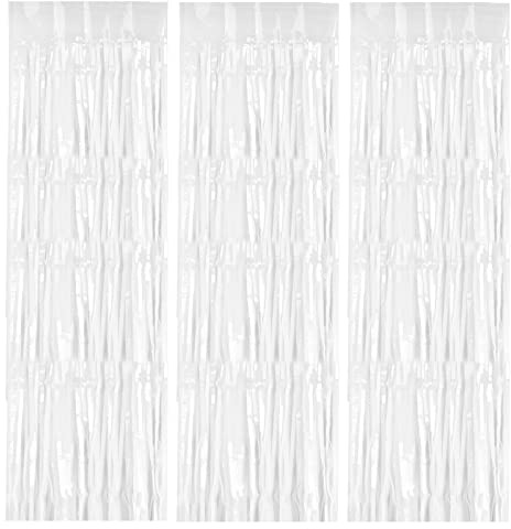 3 Stück Metallic Tinsel Vorhänge, Folie Fransen Vorhange, Schimmer Luftschlangen Vorhang, 1x2m Metallisch Party Lametta Hintergrund für Hochzeit Geburtstag Party Tür Fenster Dekorationen (Weiß)