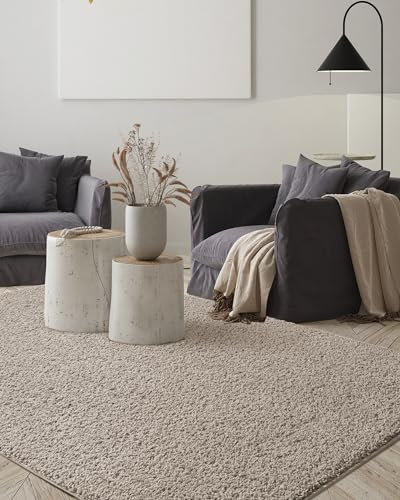 the carpet Foxy Shaggy Teppich - Hochflor Teppich Wohnzimmer & Schlafzimmer - Waschbar & rutschfest - Sand 120 x 170 cm