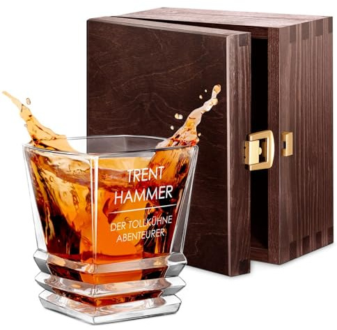 Maverton Whiskyglas mit Gravur 280 ml - Whisky Glas mit effektvollem Design - edles Kristallglas für Männer & Whiskygenießer - Whiskey Glas zum Geburtstag - zum Vatertag - Abenteurer