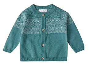 Stellou & friends 100% Cotton Knit Norwegian Jacquard Design Baby Toddler Boys Girls Long Sleeve Cardigan Sweater (Sage Teal, 9-12 Months)