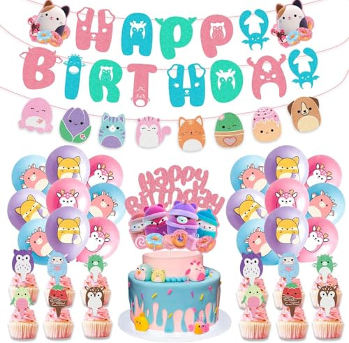 Ballon-Partyzubehör, Themed Geburtstag Dekorationen,33pcs Geburtstags Luftballons,Partydekorationen Umfassen Luftballons, Banner, Cake Topper für Themenparty
