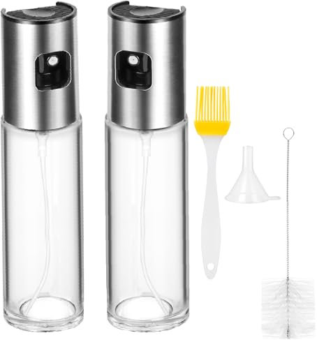 CUESVAP 2PCS Oil Spray Bottle, 100ml Glass Olive Oil Sprayer Mister for Air Fryer, Cooking, Kitchen, BBQ and Baking