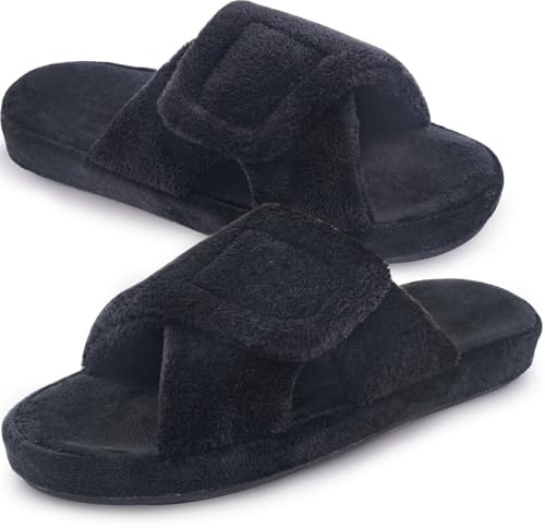 Git-up Pantofole da Donna in memory foam Supporto Arco per l'arco regolabile con gancio e passante Ciabatte per diabetici Punta Aperta da Casa Pantofole Interno Esterno, Arco-Nero 40