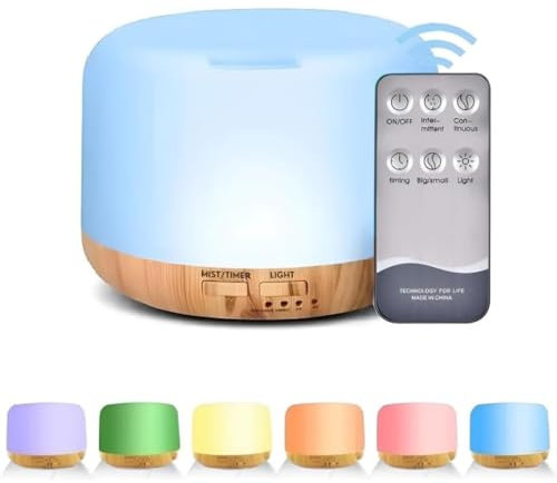 Essential Oil Diffuser 300ML Aromatherapy Ultrasonic Air Vapouriser Oil Diffusers Humidifier Scented Fragrance with Remote, Mist Modes, Automatic Off and 7 LED Lights for Home Office Sleep AZULON