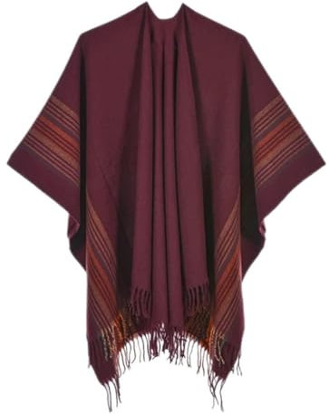 BODHIS Frauen Vintage Streifen Schal Winter Schal Wrap Weibliche Gestrickte Dicke Decke (Rot)