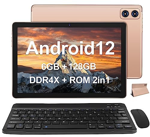 WOZIFAN Tablet 10 pollici Android Tablet PC 6GB RAM + 128GB ROM + TF 512GB Octa-Core 2.0 GHz, 8000mAh Batterie | 1280 * 800 Pixel | 5MP+13MP | 5G WiFi | Bluetooth5.0, Tablet con tastiera e mouse Oro