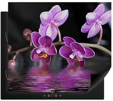 decorwelt Herdabdeckplatte aus Kunststoff Induktionsmatte Herdabdeckmatte Abdeckung Ceranfeld Orchidee Schwarz Pink 60x52 cm Abdeckplatte Ceranfeldabdeckung Antirutschmatte Indutionskochfeld