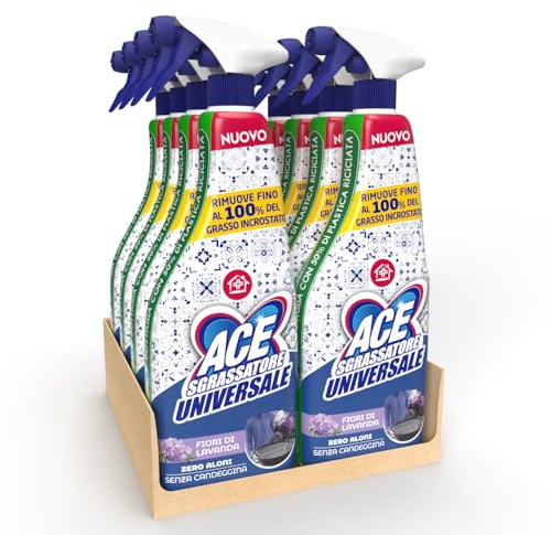 ACE Sgrassatore Spray Profumo di Lavanda – Sgrassatore Universale per Superfici Casa e Cucina, Rimuove Grasso Ostinato, Formula Zero Aloni con Fresco Profumo di Lavanda, 8 spray da 600mL