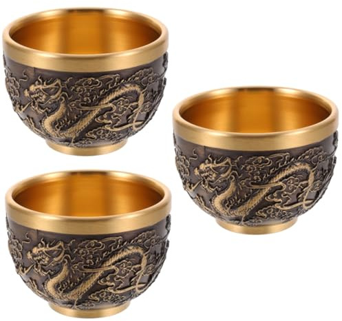 MAGICLULU 3St Teetasse Messing Bürodekoration britische Seitentische Golddekor Kupfer-Teetasse im chinesischen Vintage Haushalt Antiquität Räucherschale Statue