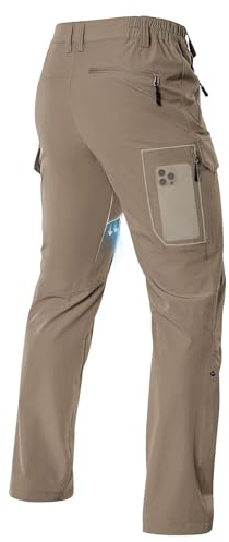 Moosehill Waterproof Hiking Trousers Mens: Lightweight Stretch Walking Pants - Breathable & Quick-Dry Cargo Pants with 6 Security Pocket for Outdoor (Khaki, 32W x 32L)