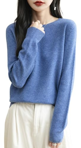 Chanyarn Maglione Girocollo da Donna in 100% Lana Merino 2025 Maglione Lavorato a Maglia Senza Cuciture a Maniche Lunghe (Star Blue,S)
