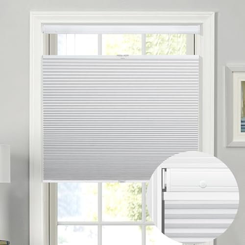 Moonice Top Down Bottom Up Honeycomb Shades No Drill No Tools Cellular Pleated Blinds Cordless Blackout Window Shades Customized Blinds for Home Office Bedroom (White, Custom Size)
