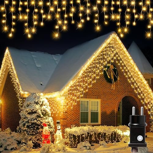 Cortina Luces Navidad Exterior, 10M 400LED, Guirnalda Cascada Prolongable Con Temporizador, Función de Memoria, 8 Modos, Decoración para Jardín Ventana Bar Boda - Blanco Cálido