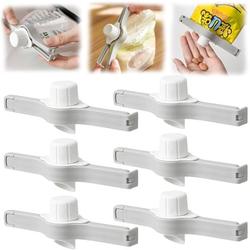 Hshenjhu 6 Pièces Pince Alimentaire avec Bec Verseur, Clip Fermeture Sachet pour Conservation des Aliments au Bureau et à la Maison
