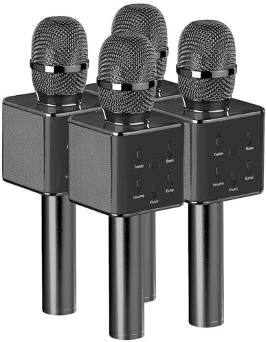 auvisio USB-Mikrofon Karaoke: 4er-Set Karaoke-Mikrofon mit Bluetooth, MP3-Player, Lautsprecher, Akku (Kinder, Bluetooth, Akkubetriebenes)