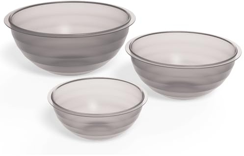 Lot de 3 saladiers en plastique de qualité supérieure - Aspect verre gris - Passent au lave-vaisselle - Qualité alimentaire - Sans BPA - Grand saladier moderne