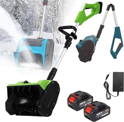 YLANMEI Pelle à Neige électrique, souffleuse à Neige sans Fil, déneigeuse électrique télescopique Ergonomique, avec écran d'affichage numérique, avec Affichage numérique, 2 Batteries,Green