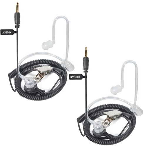 UAYESOK 1 Pin 3.5mm Secret Surveillance Earpiece, Covert Acoustic Tube Receive Headset Security Bodyguard Walkie Talkie Headphone for Speaker Mic Motorola Hytera Kenwood Vertex Yaesu Ham Radio (2 Pcs)