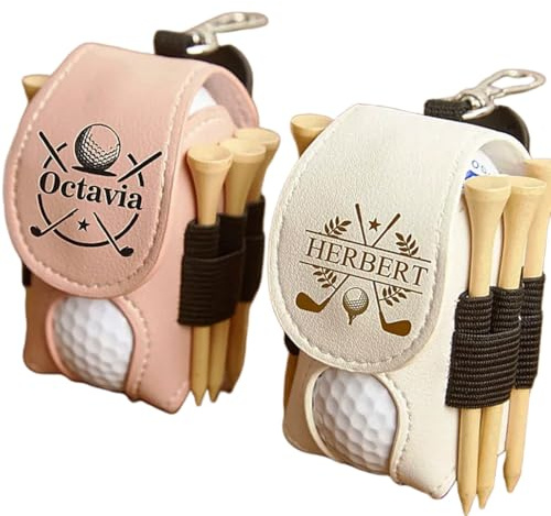 ZZTINGC Personalisierter Golfball- Und Teehalter, Golf-Taillentasche Mit Individuellem Namen, Kunstleder-Golftasche Mit Halter, Geschenk for Golfer, Praktische Golftasche