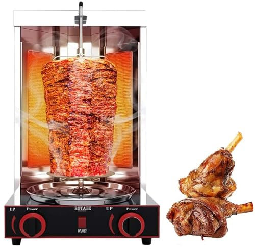 Electric Vertical Kebab Gyro Grill Machine,Barbecue Stove,Vertical Rotisserie,Rotisserie Broiler Machine with Heating Tubes and Meat Catch Pan,for Home Restaurant Kitchen Parties,Gas