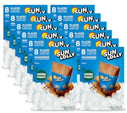 Sun Lolly Wassereis Cola 12er Vorratspack | Mit Fruchtsaft | Zum Selbsteinfrieren | Ohne künstliche Aromen | Frei von Süßungsmittel | Laktosefrei | Glutenfrei | 12 x 480ml